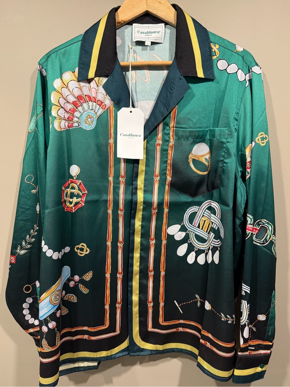 Casa blanca La Boite Green Printed polyester Camp-Collar long sleeve shirt image 2